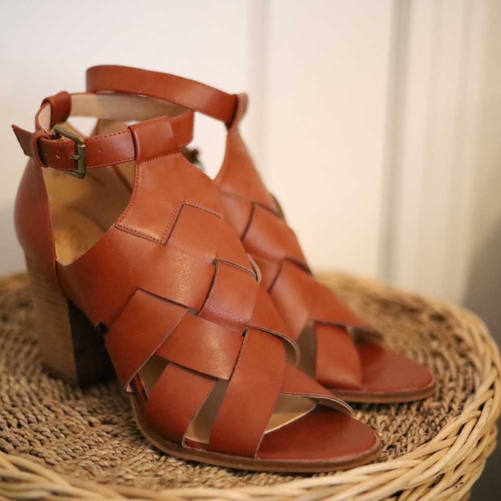 Rusty Brown Crisscross Heels by Beast Fashion